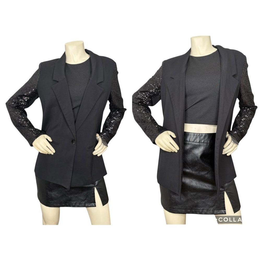 MOSSIMO Black Sequin Sleeve Single Button Blazer Jacket, L